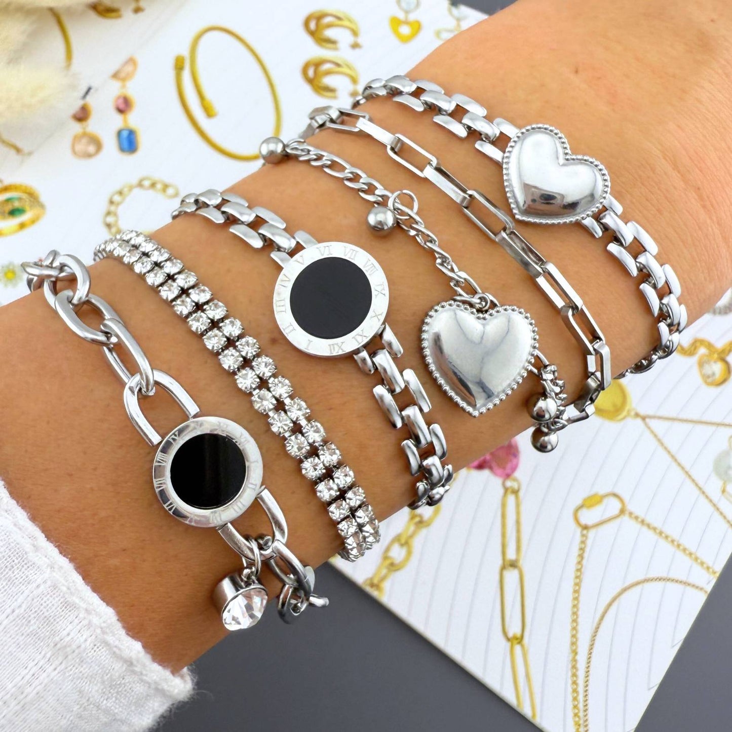 Armband med Svart Detalj & Cubic Zirkonia – Rostfritt Stål 89648