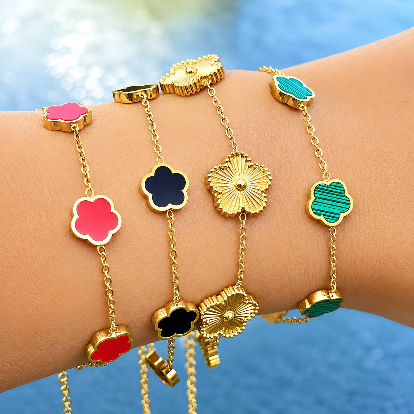Blomsteräng-armband i 18K guldpläterat stål