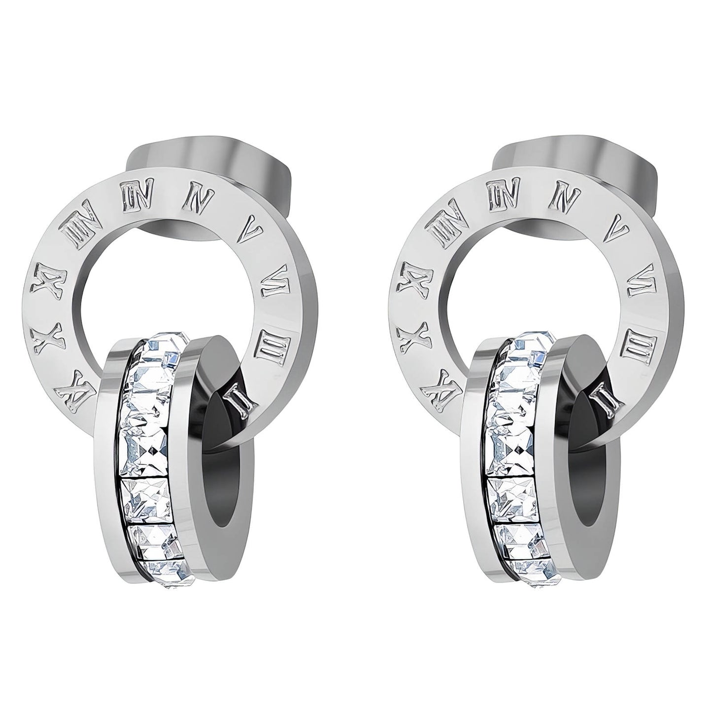 Örhängen med Romerska Siffror & Cubic Zirkonia – Rostfritt Stål 89653