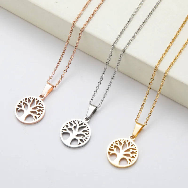 Halsband Livets Träd Silver — Titanstål Pendant — Urforia