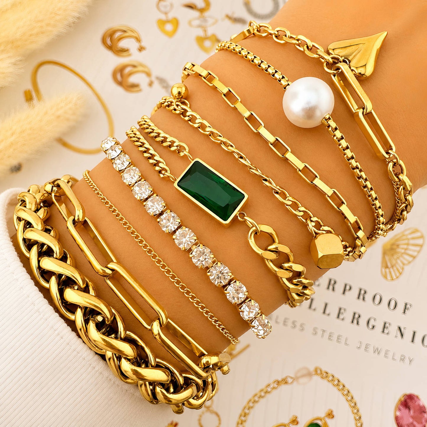 Tennis-armband i 18K guldpläterat stål