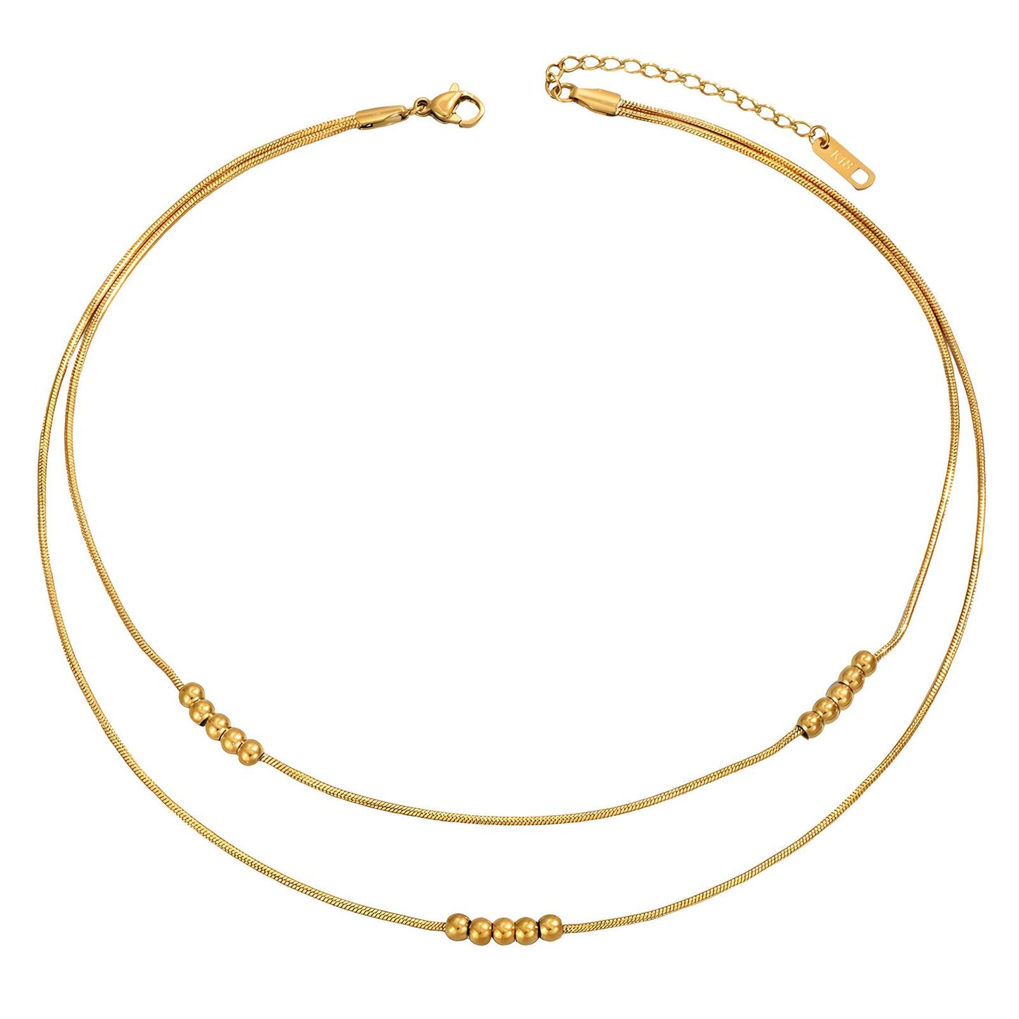Dubbel Kedja Halsband med Pärlgrupper – 18K Guldpläterat Stål