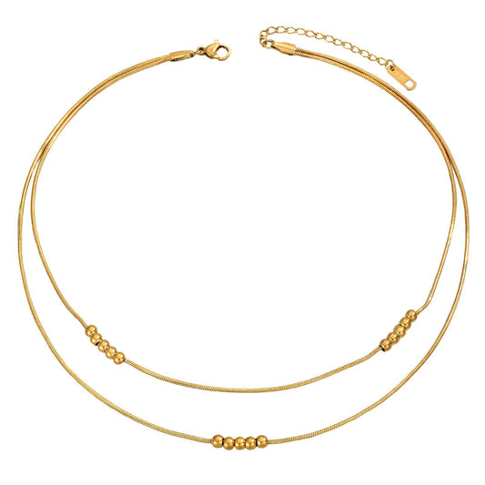 Dubbel Kedja Halsband med Pärlgrupper – 18K Guldpläterat Stål