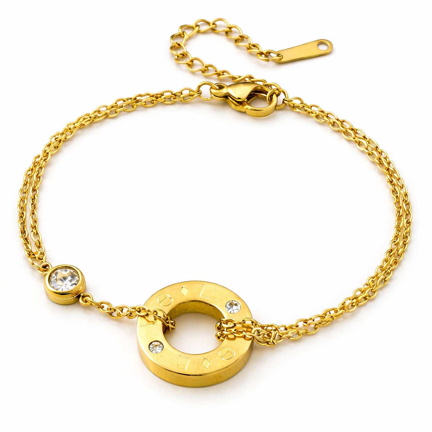 Zirkonia-armband i 18K guldpläterat stål – justerbar
