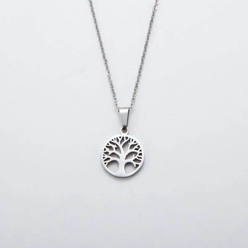Halsband Livets Träd Silver — Titanstål Pendant — Urforia