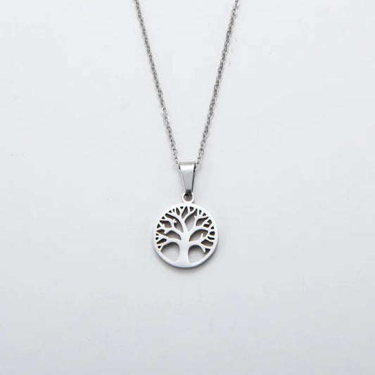Halsband Livets Träd Silver — Titanstål Pendant — Urforia
