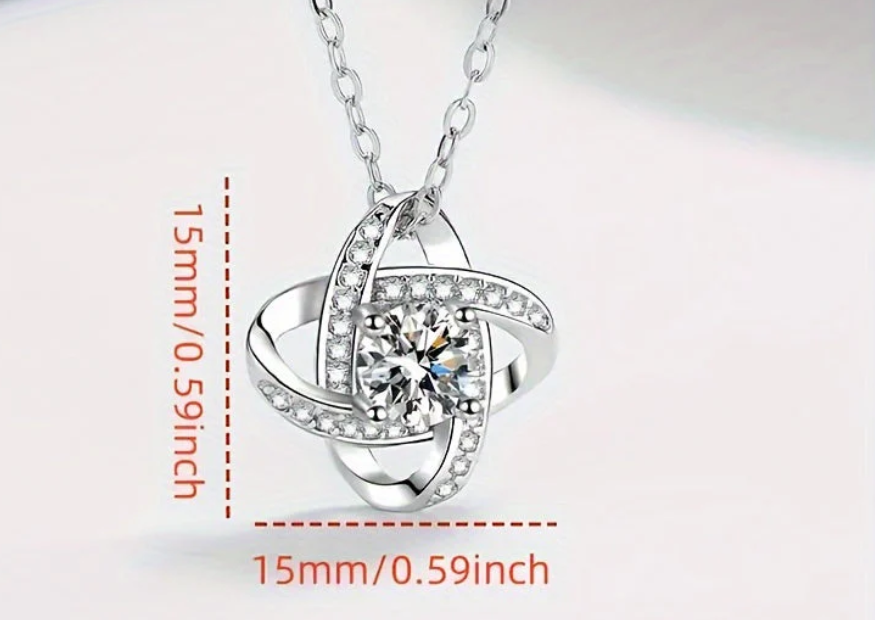 Halsband i rostfritt stål – kärleksknut med cubic zirkonia