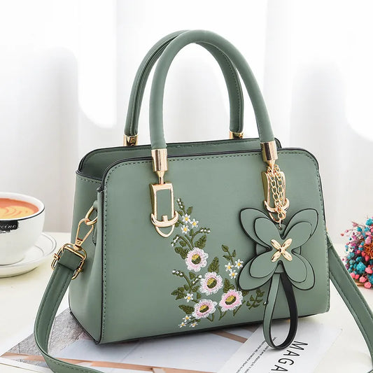 Liten handväska PU-läder blomstermönster dam tote bag
